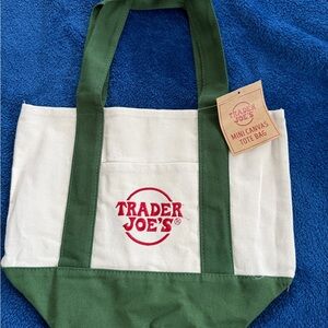 Trader Joe's Green and White Mini Canvas Tote Bag